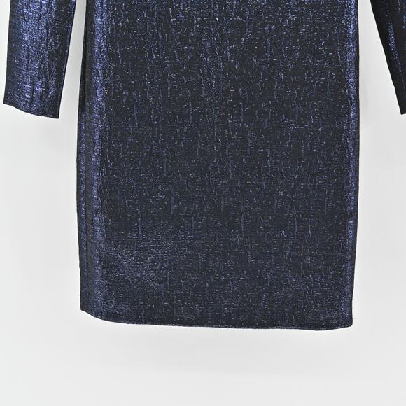 ARIANA‎ ROCKEFELLER Dress Size 0 Silk Black Blue Metallic Long Sleeve Shift Silk - Picture 4 of 12
